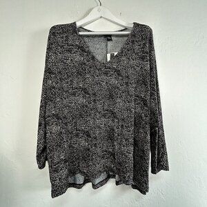 Joan Vass Womens Plus Size 3X Animal Print Dolman Sleeve Top Black Stretch New